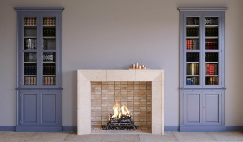 FP-101 Maddalena Modern Fireplace White Limestone