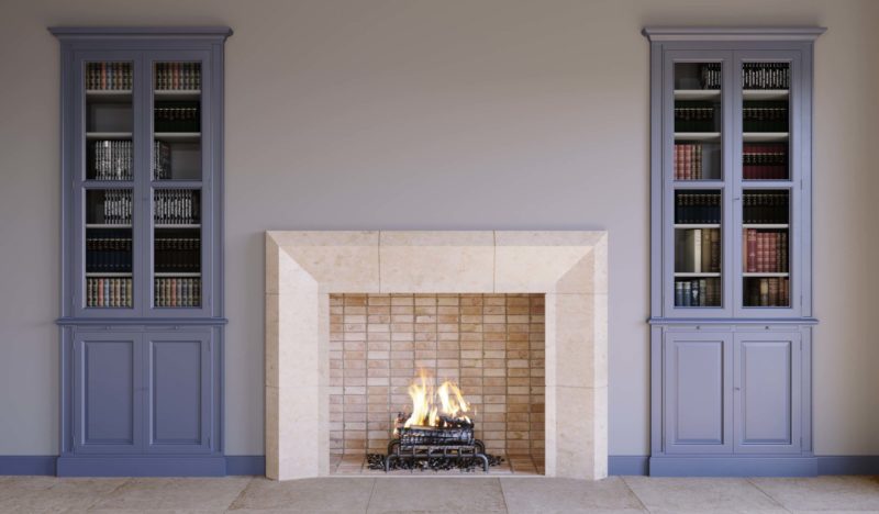 FP-102 Cantone Modern Fireplace White Limestone Fireplace Surround