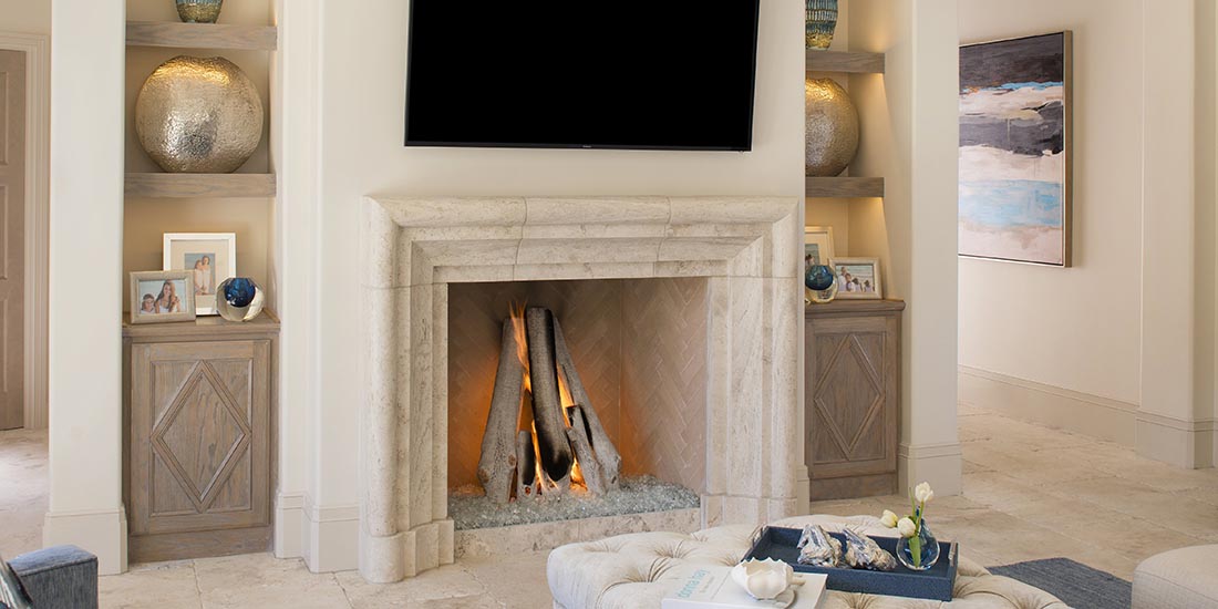 Stone Fireplace Mantel & Surround in room