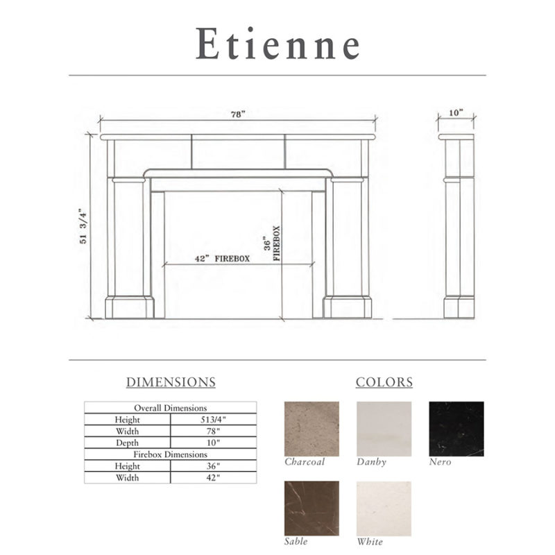 Etienne line drawings fire place dimensions