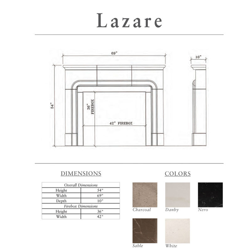 Lazare Fireplace Surround line drawings and dimensions