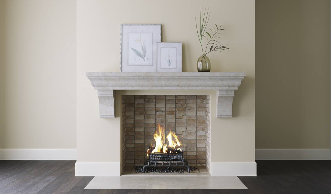 Toulon Mantel Shelf Custom Fireplaces, Limestone Tile Fireplace Surround