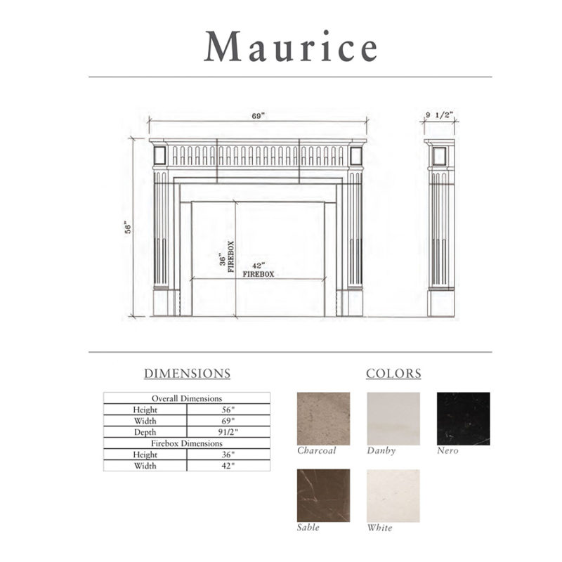 Maurice Fireplace Surround Line Drawings and Dimensions